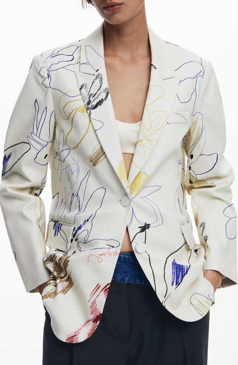 Desigual Abstract Print Blazer, Alternate, color, Light Beige