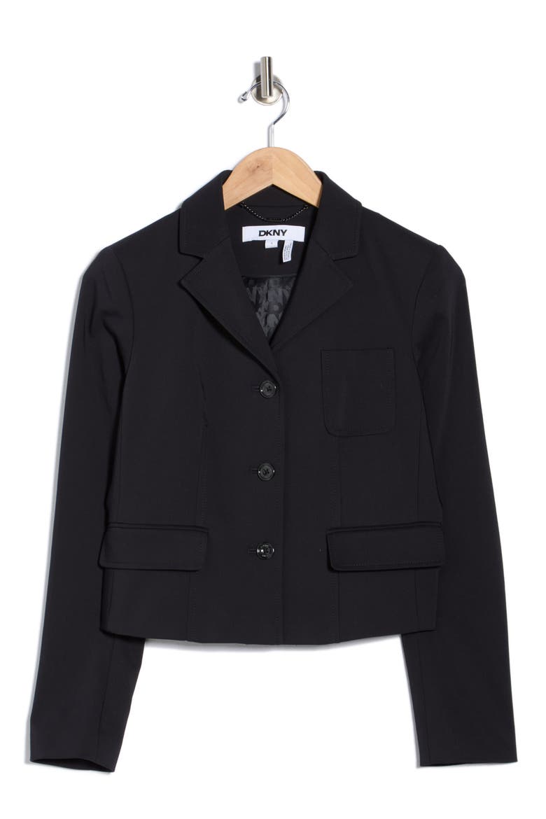 Notch Lapel Cotton Blend Crop Blazer, Alternate, color, NAVY