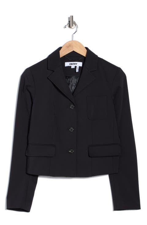 Notch Lapel Cotton Blend Crop Blazer
