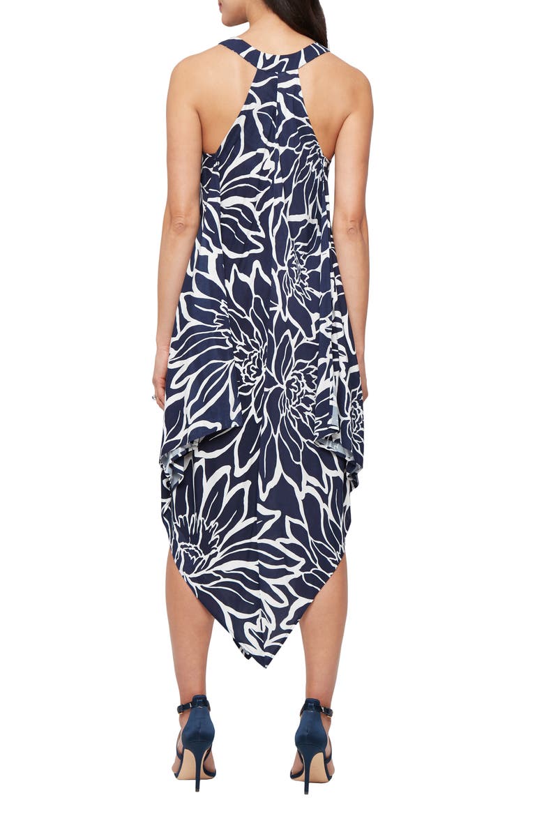 Floral Sleeveless Handkerchief Hem Midi Dress, Alternate, color, NAVY IVORY