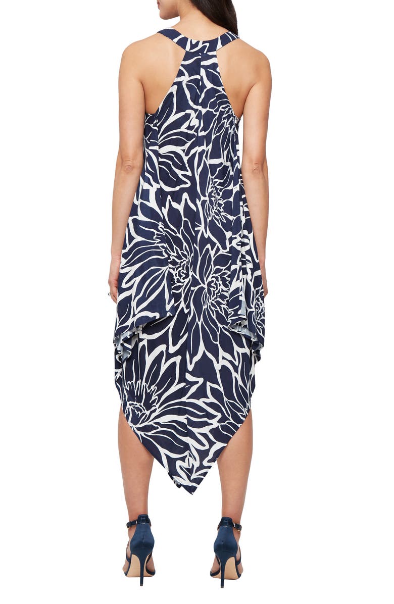 SL FASHIONS Floral Sleeveless Handkerchief Hem Midi Dress, Alternate, color, Navy Ivory