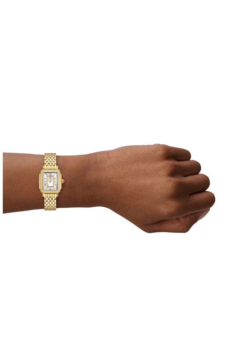 Mini Deco Madison Two-Tone 18K Gold Plate Diamond Bracelet Watch, 23mm x 24mm, Alternate, color, GOLD