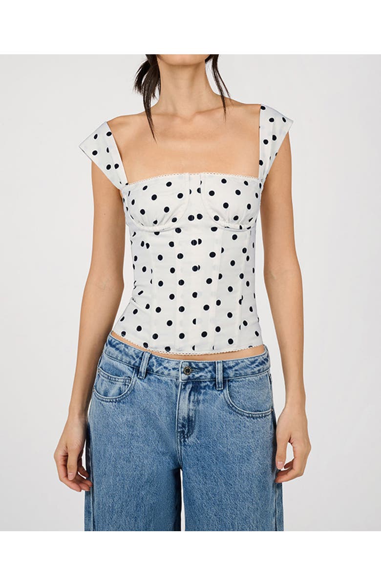 WeWoreWhat Ruched Cup Corset, Main, color, White/Black Multi