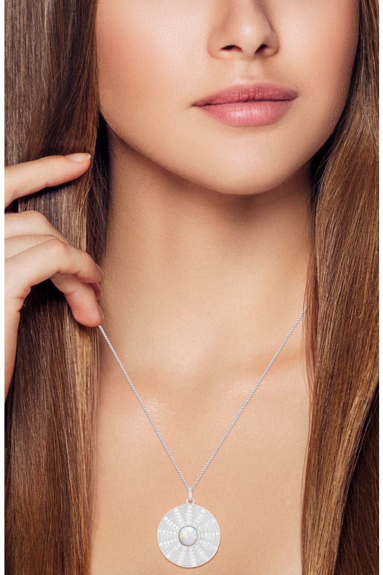Synthetic Opal & Cubic Zirconia Medallion Pendant Necklace, Alternate, color, SILVER