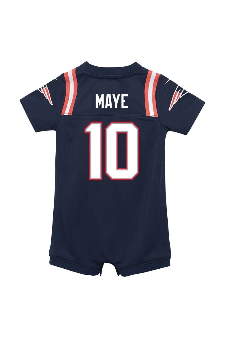 Newborn & Infant Nike Drake Maye Navy New England Patriots Game Romper Jersey, Alternate, color, Navy