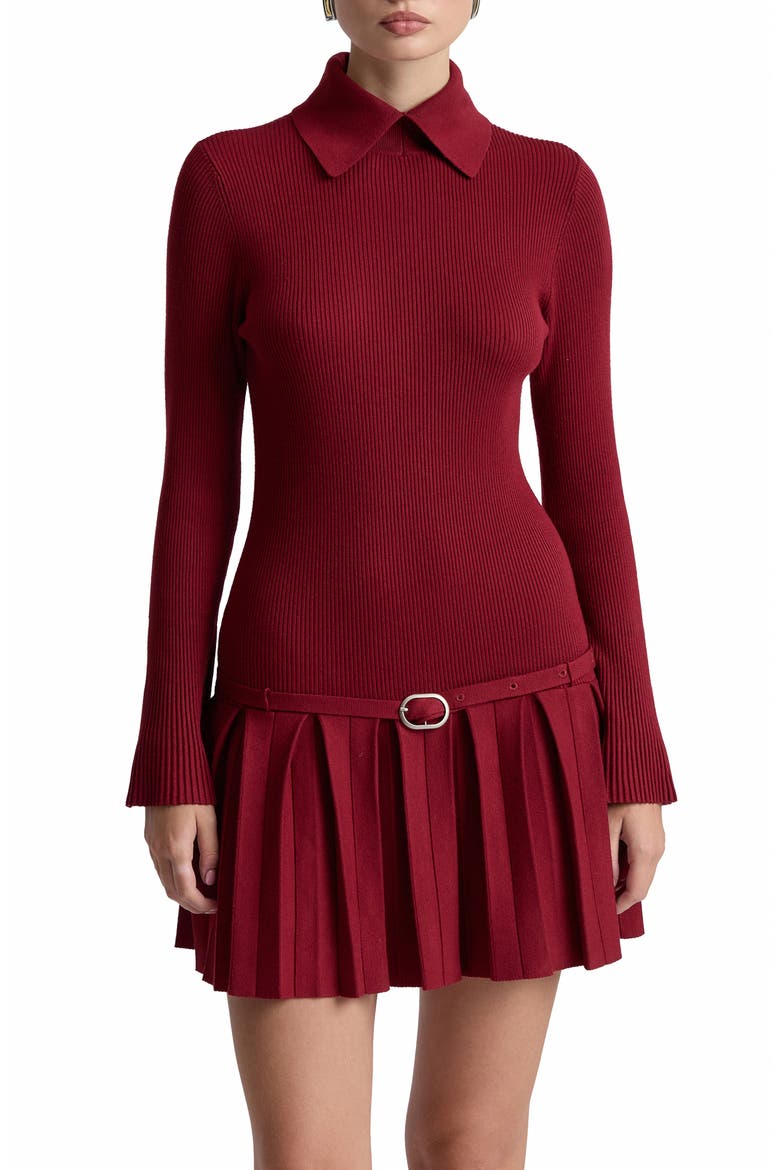 Drop Waist Pleated Sweater Dress, Alternate, color, RUSSET
