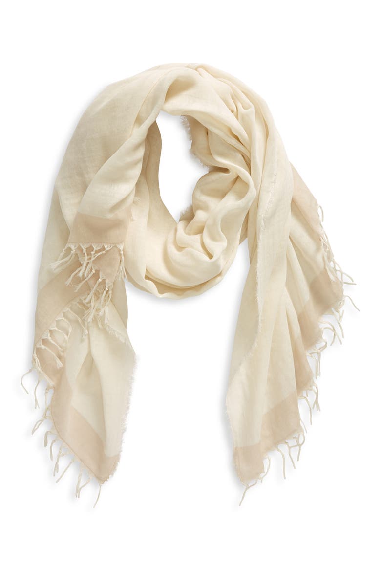 Border Stripe Gauze Scarf, Main, color, WHITE