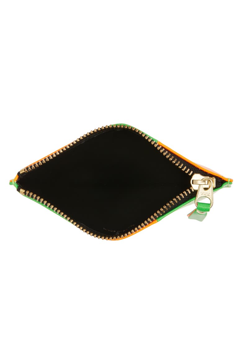 Small Fluo Squares Leather Pouch, Alternate, color, ORANGE/ GREEN