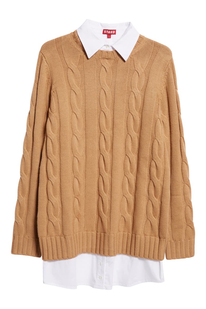 Aldrin Mixed Media Long Sleeve Sweater Dress, Alternate, color, CAMEL/ WHITE
