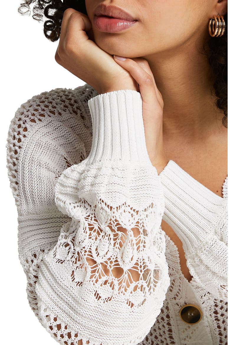 Pretty Crochet Cardigan, Alternate, color, WHITE