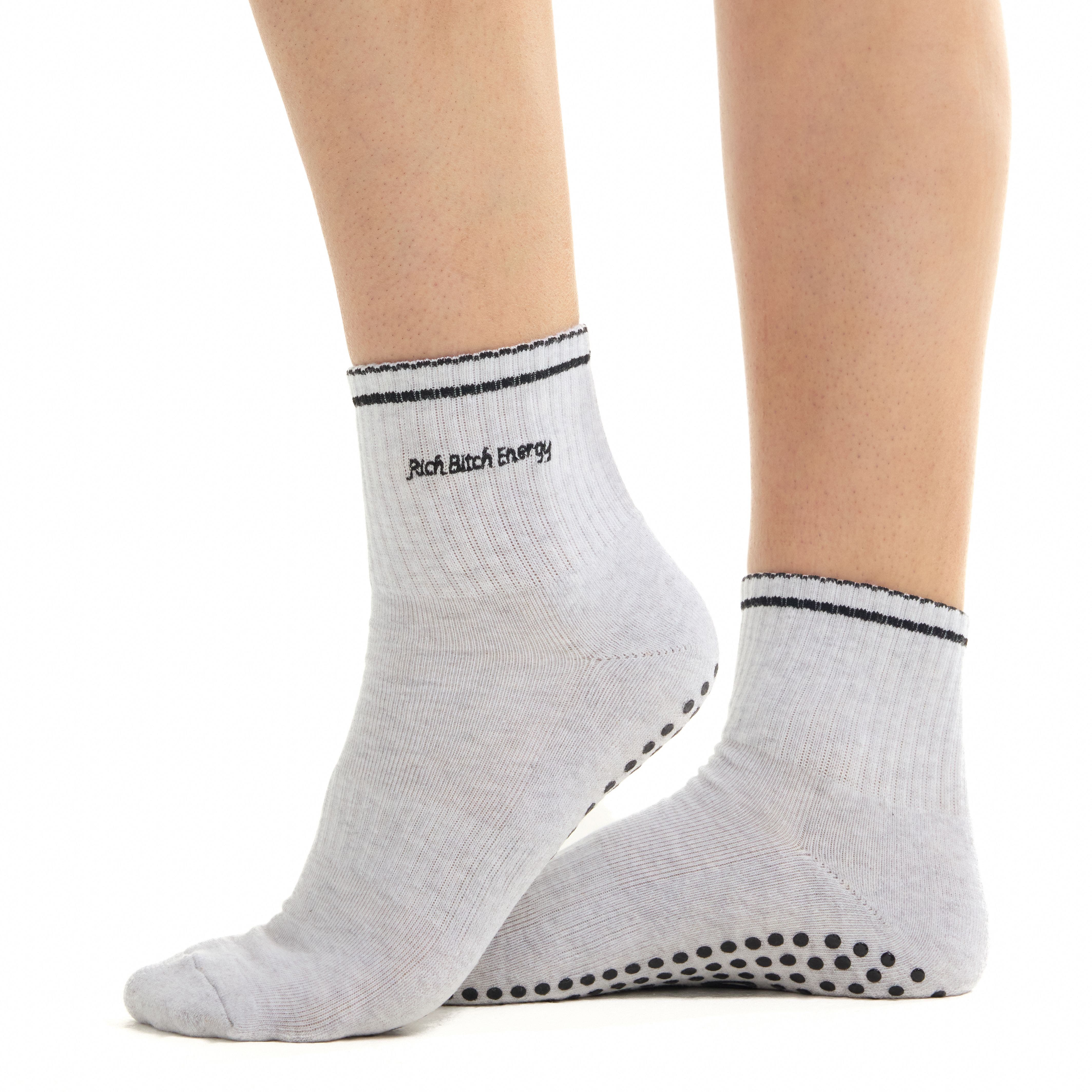 Souls. Rich Bitch Energy Ankle Grip Socks in White 