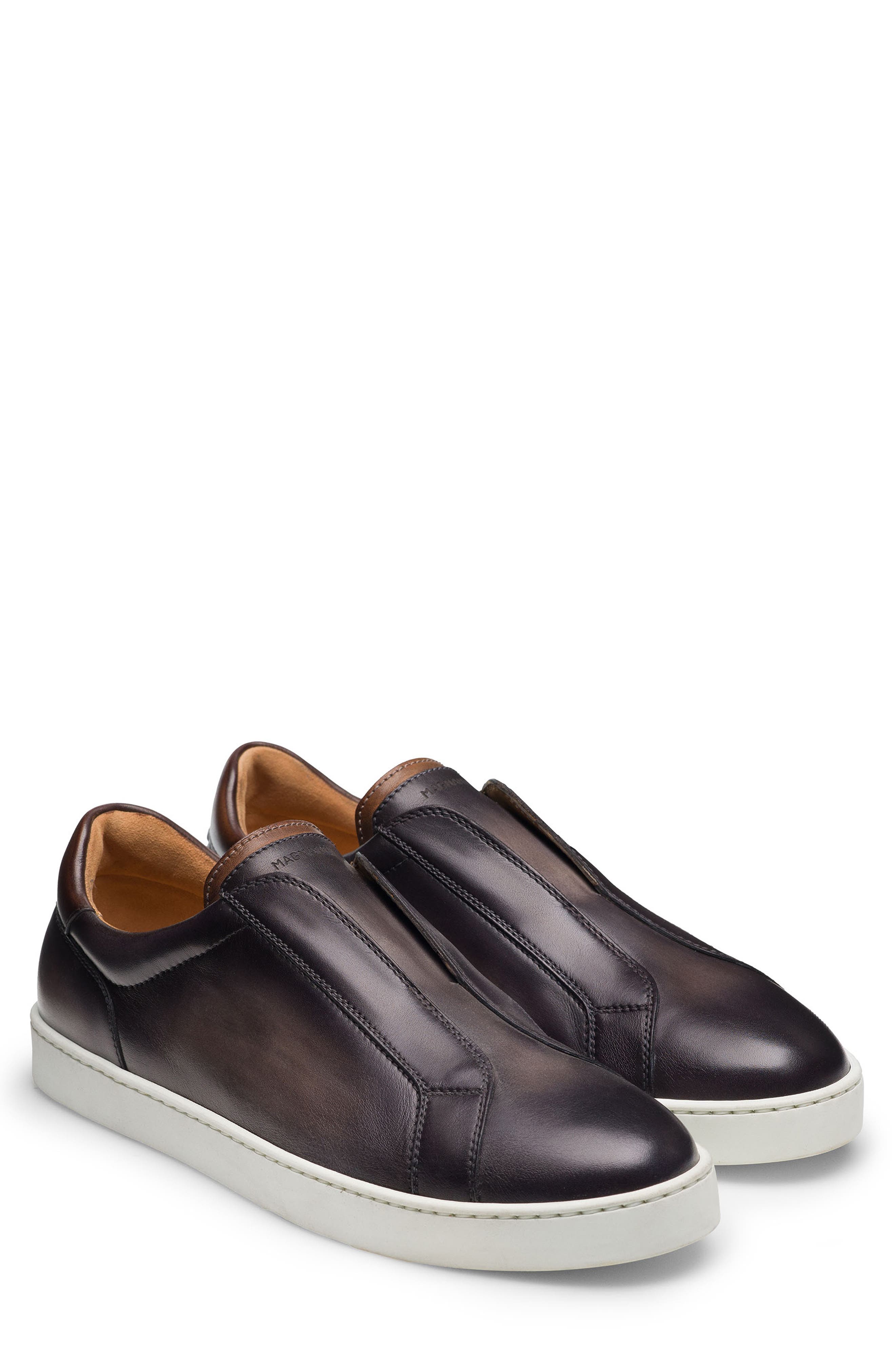 Costa Water Resistant Slip-On Leather Sneaker, Main, color, GREY / BROWN