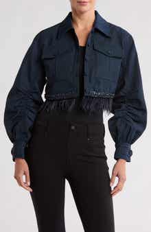 Cinq à Sept Suvi Beaded Feather Hem Crop Jacket
