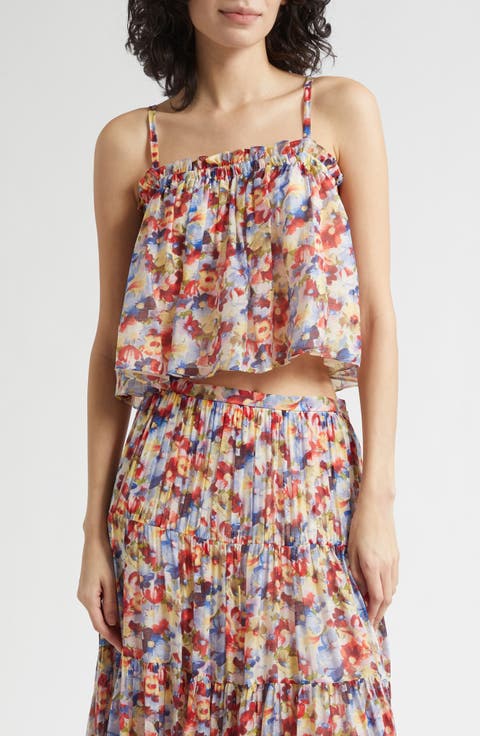 Wildflower Ruffle Trim Crop Babydoll Tank Top