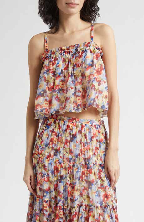 Wildflower Ruffle Trim Crop Babydoll Tank Top