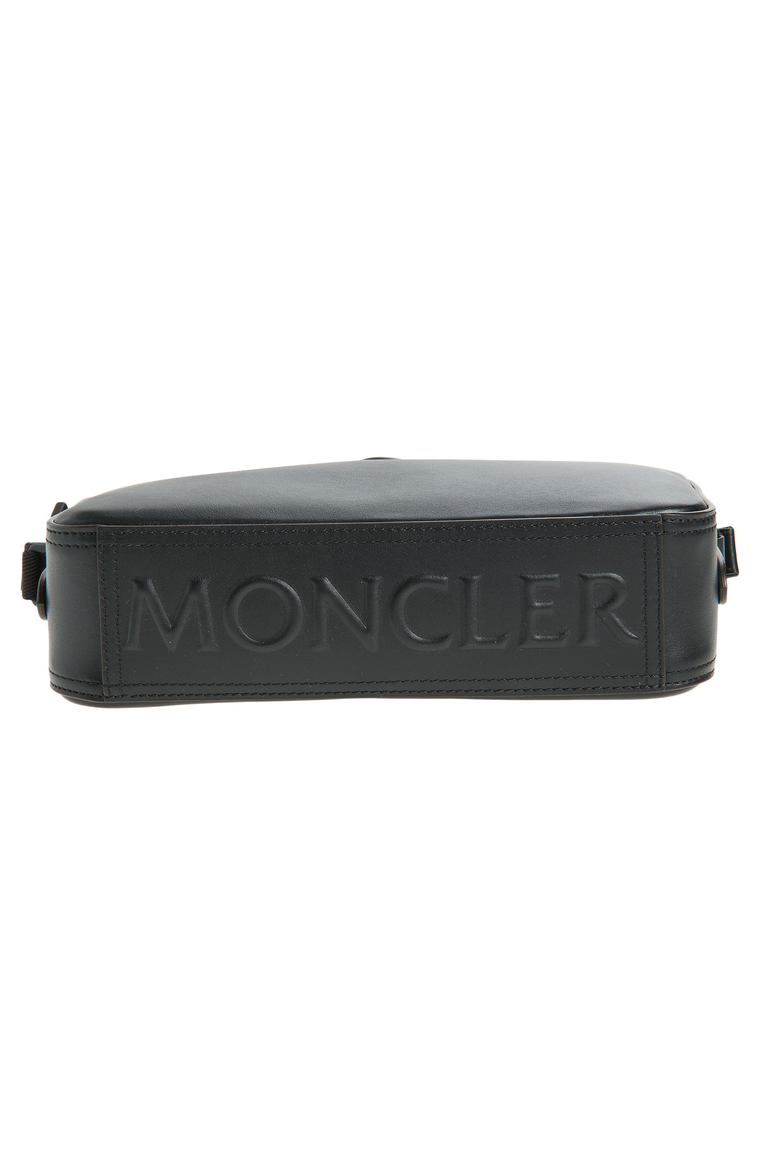 Moncler Carlo Leather Crossbody Bag, Alternate, color, Black