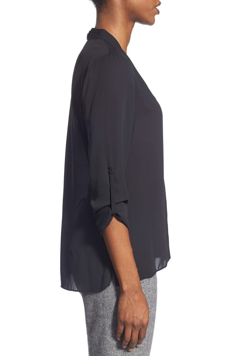 'Taylor' Roll Sleeve Blouse, Alternate, color, BLACK