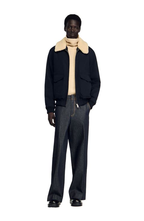 Shearling collar aviator jacket
