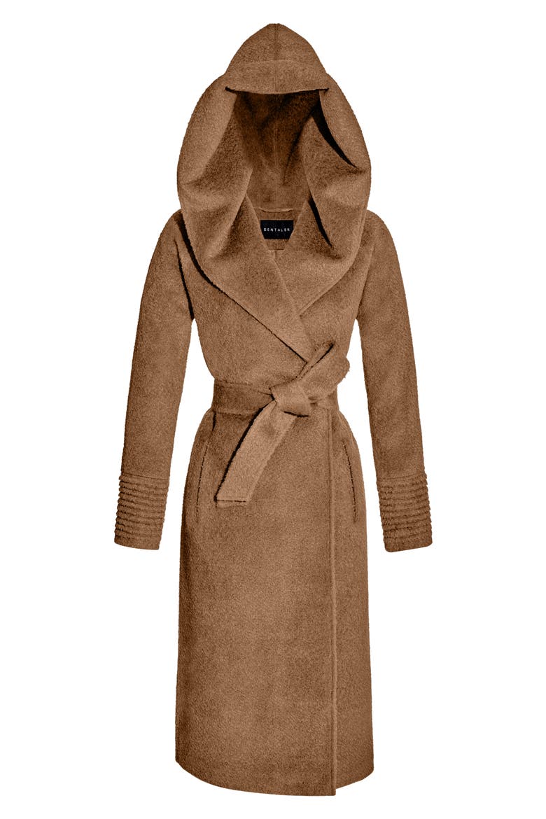 Hooded Wool & Alpaca Blend Coat, Alternate, color, DARK CAMEL