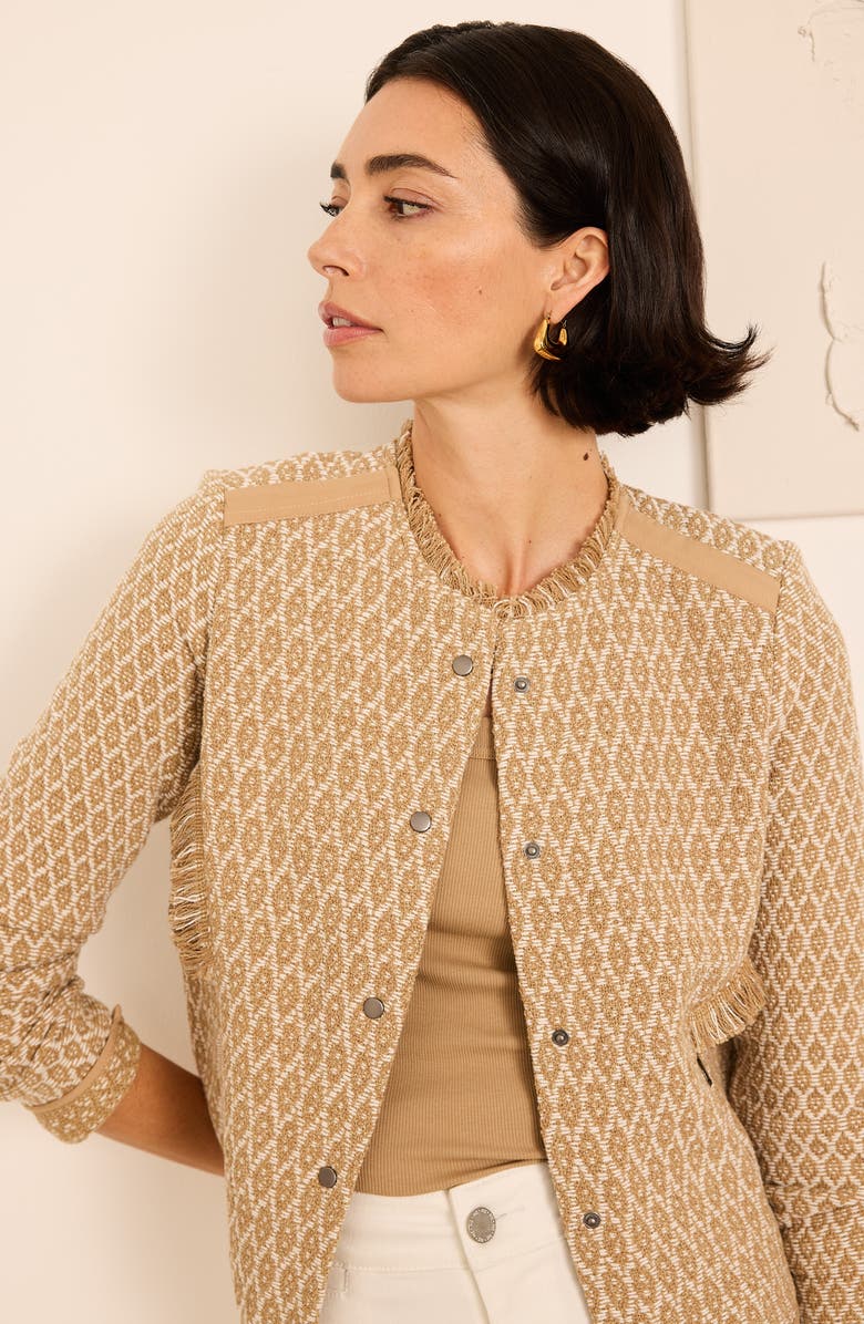 NIC+ZOE Brocade Jacquard Fringe Jacket, Alternate, color, Neutral Multi