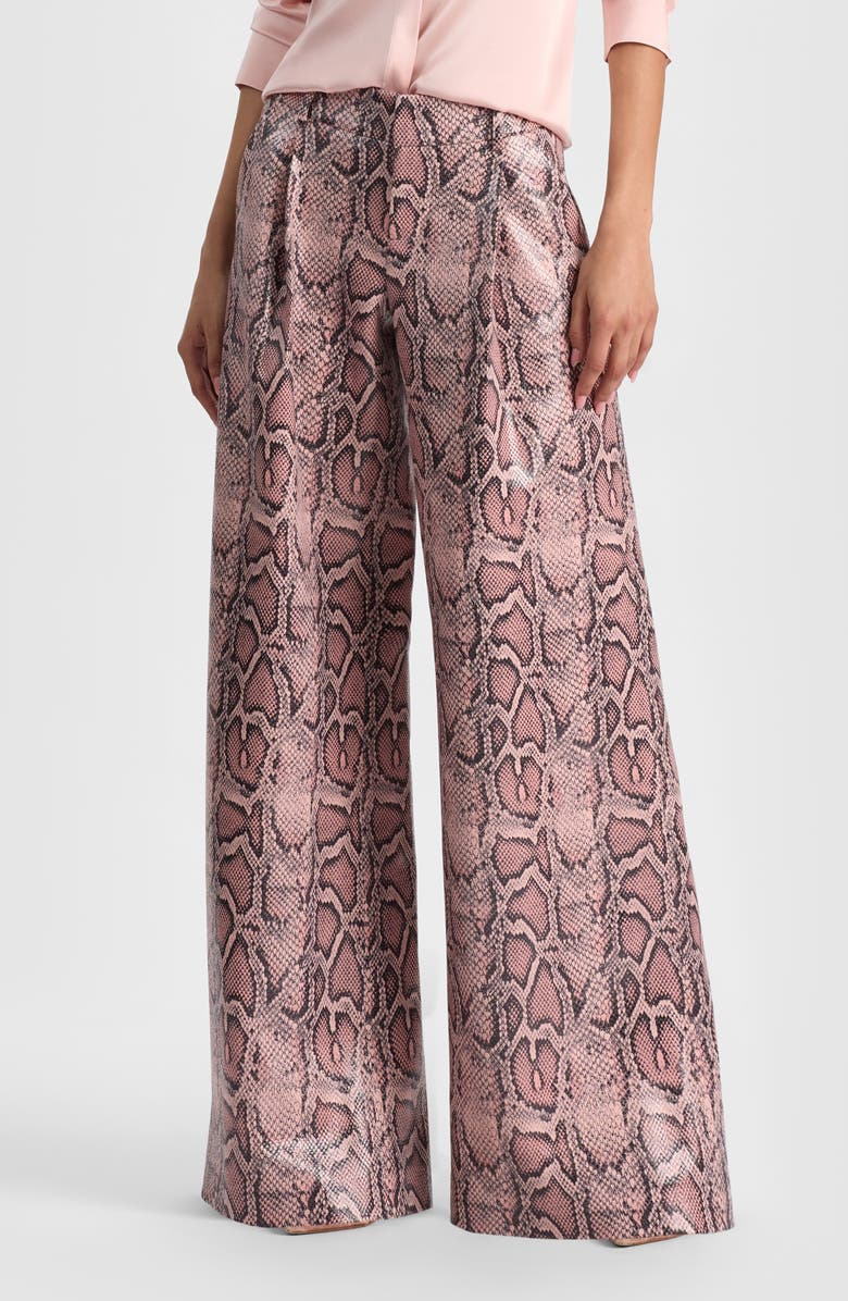Alice + Olivia Erica Faux Leather Flare Pants, Main, color, English Rose/ Black Snake