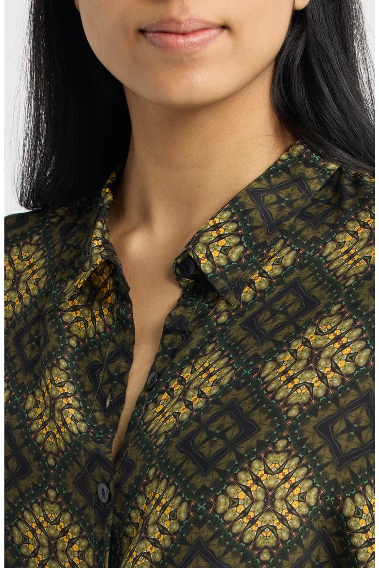 Print Roll Tab Sleeve Shirt, Alternate, color, MOSS/TOASTED OCHRE