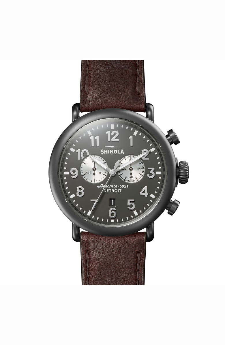 Shinola Men's Runwell Chronograph Leather Strap Watch, 43mm, Main, color, 