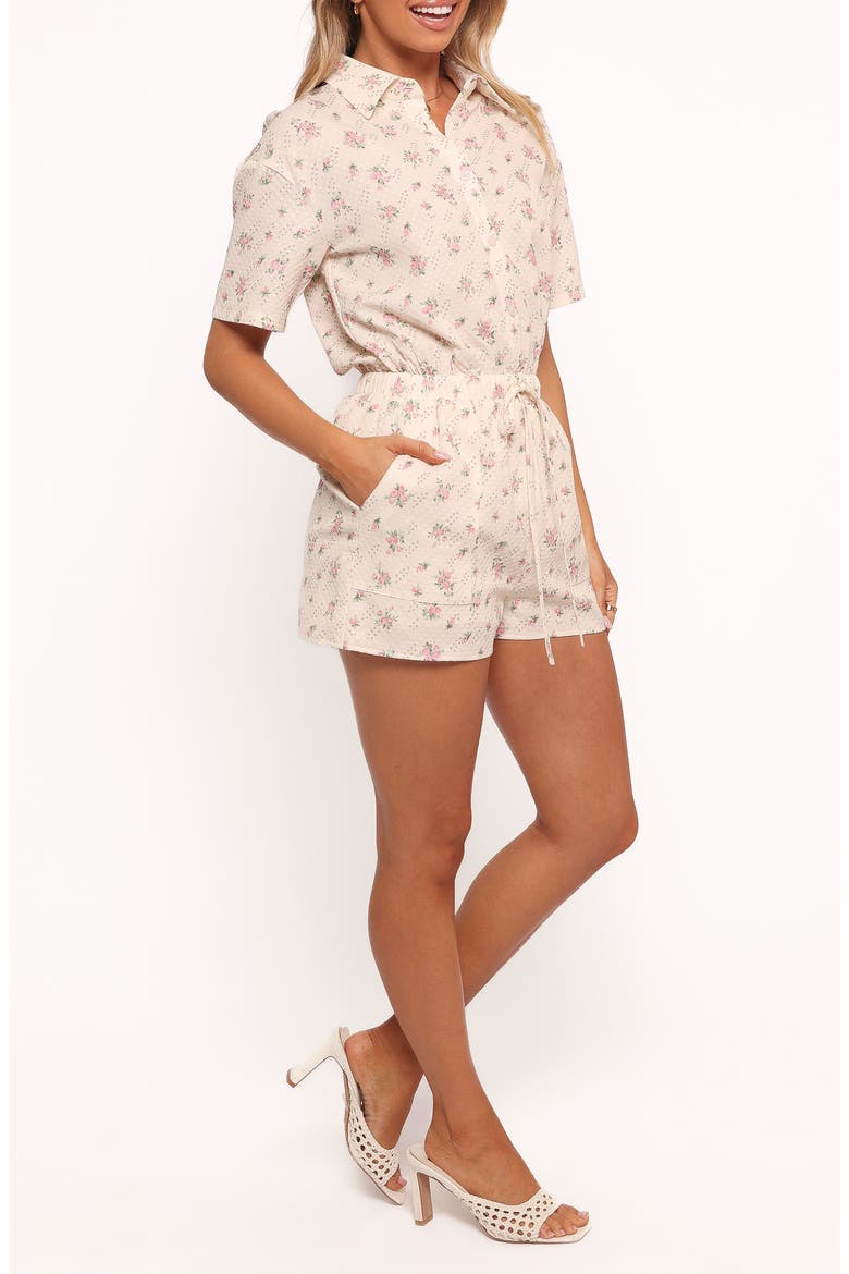 Calypso Short Sleeve Romper, Alternate, color, CREAM PINK FLORAL