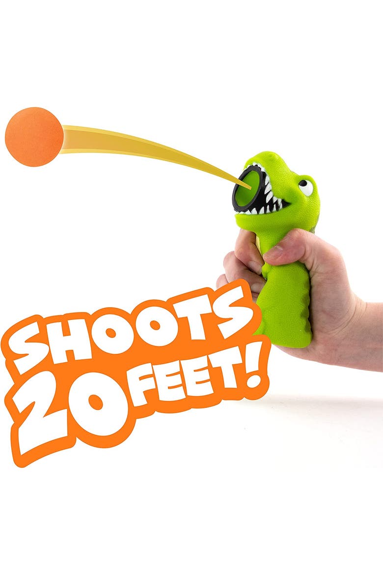 T-Rex Ball Popper Toy - Includes 4 Soft Foam Balls - Squeeze to Pop, Alternate, color, Green