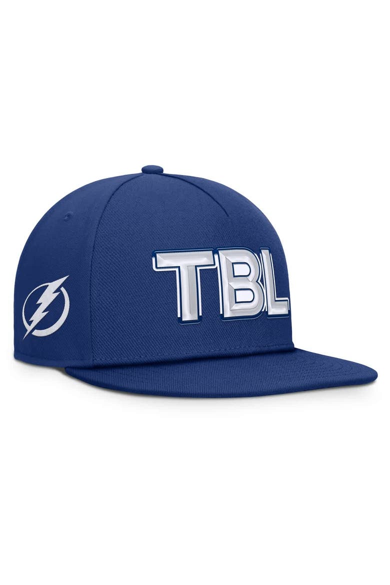 Men's Fanatics Blue Tampa Bay Lightning Authentic Pro Rink Team Code Snapback Hat, Main, color, Blue