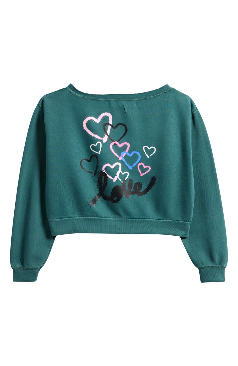 Vintage Havana Kids' Off the Shoulder Graphic Sweatshirt, Alternate, color, Teal