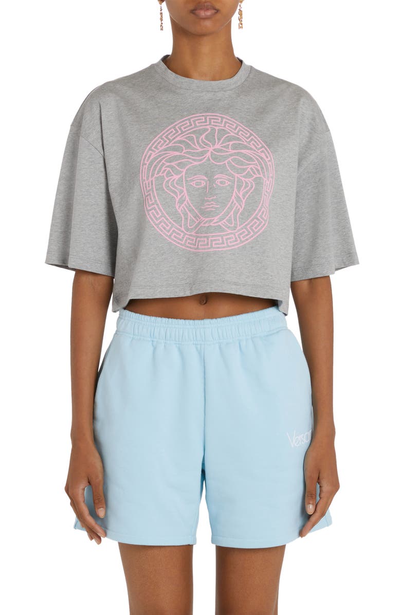 Versace Medusa Crop Cotton Graphic T-Shirt, Main, color,