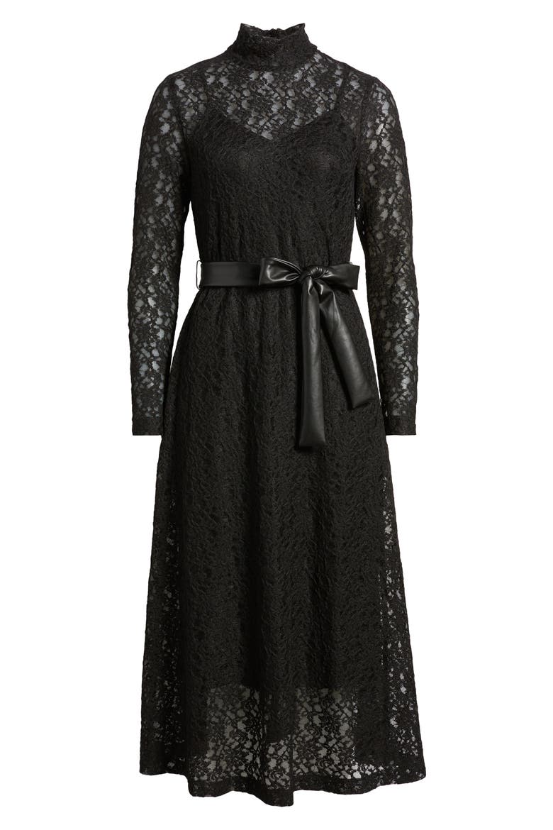 Long Sleeve Lace Midi Dress, Alternate, color, ANNE BLACK