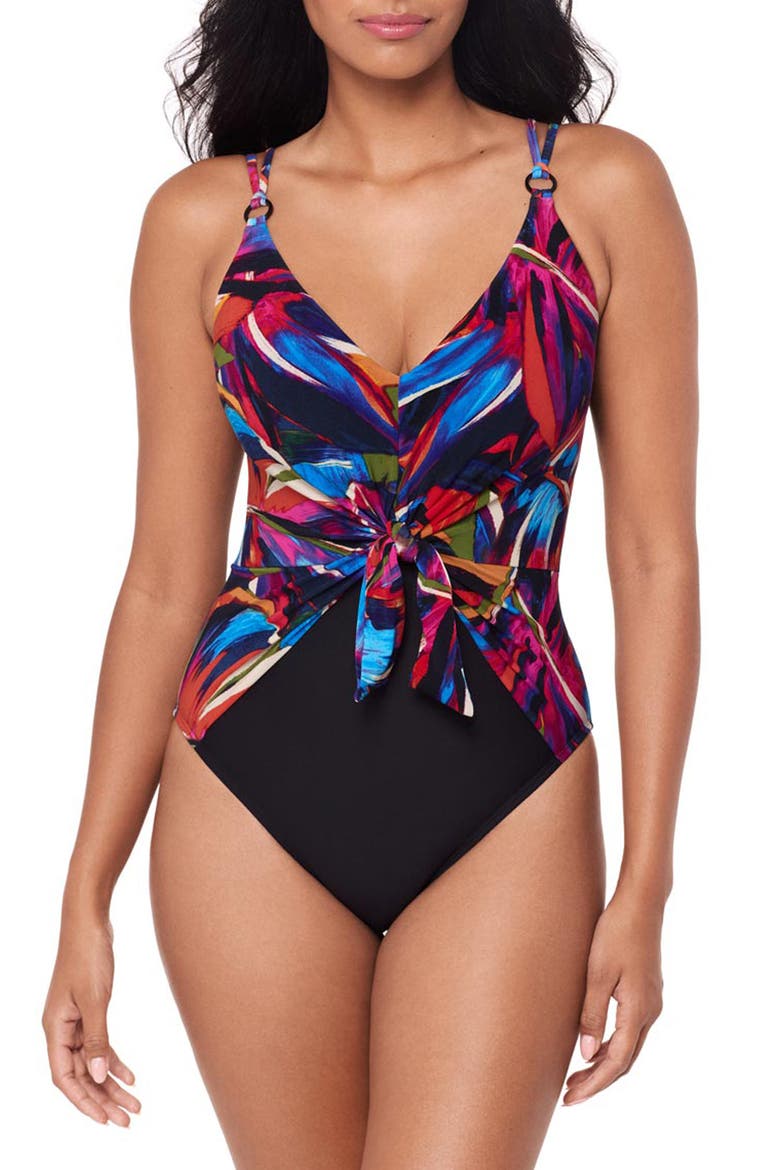 Mariachi Saki Tie Front One-Piece Swimsuit, Main, color, MULTI