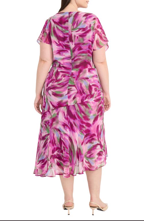 Maggy London Abstract Print Asymmetric Chiffon Midi Dress
