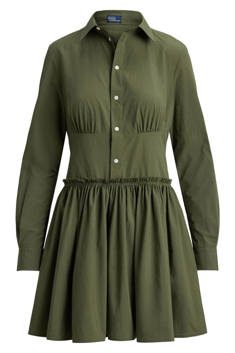 Paneled Shirred Cotton Canvas Mini Shirtdress, Alternate, color, DENSE OLIVE