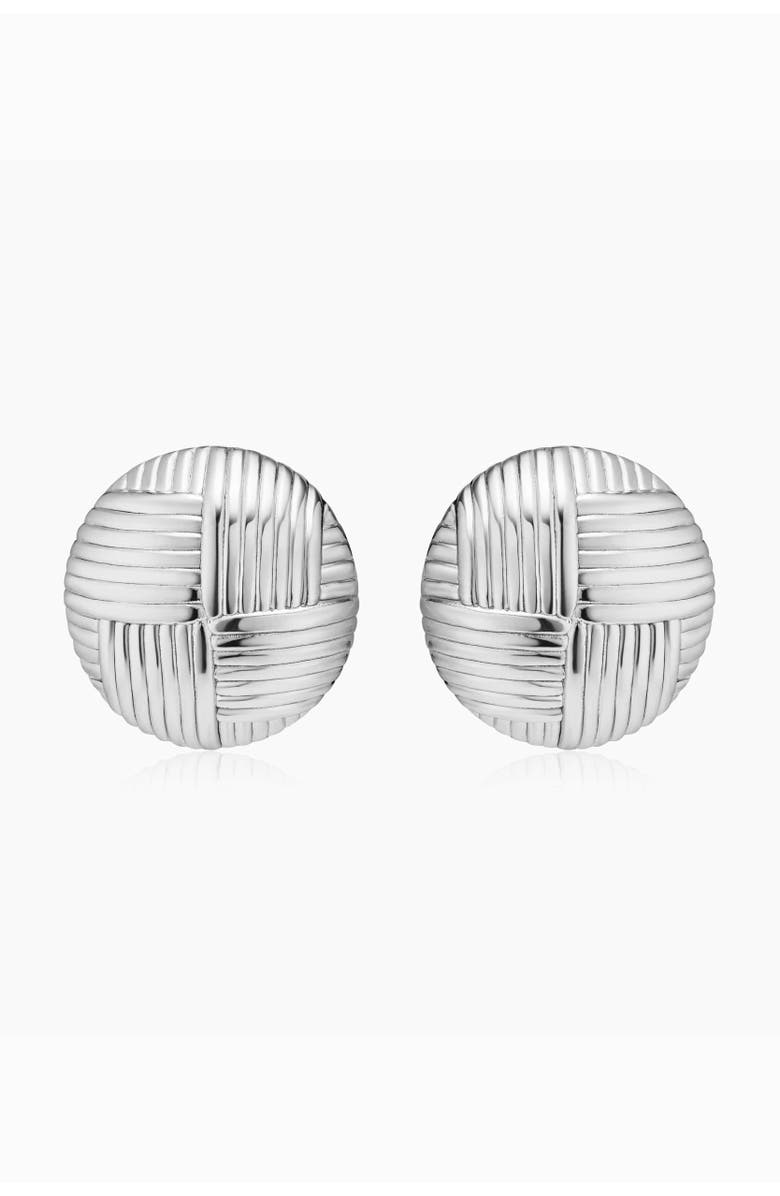 Oradina Sterling Silver Woven Button Earrings, Main, color, Silver