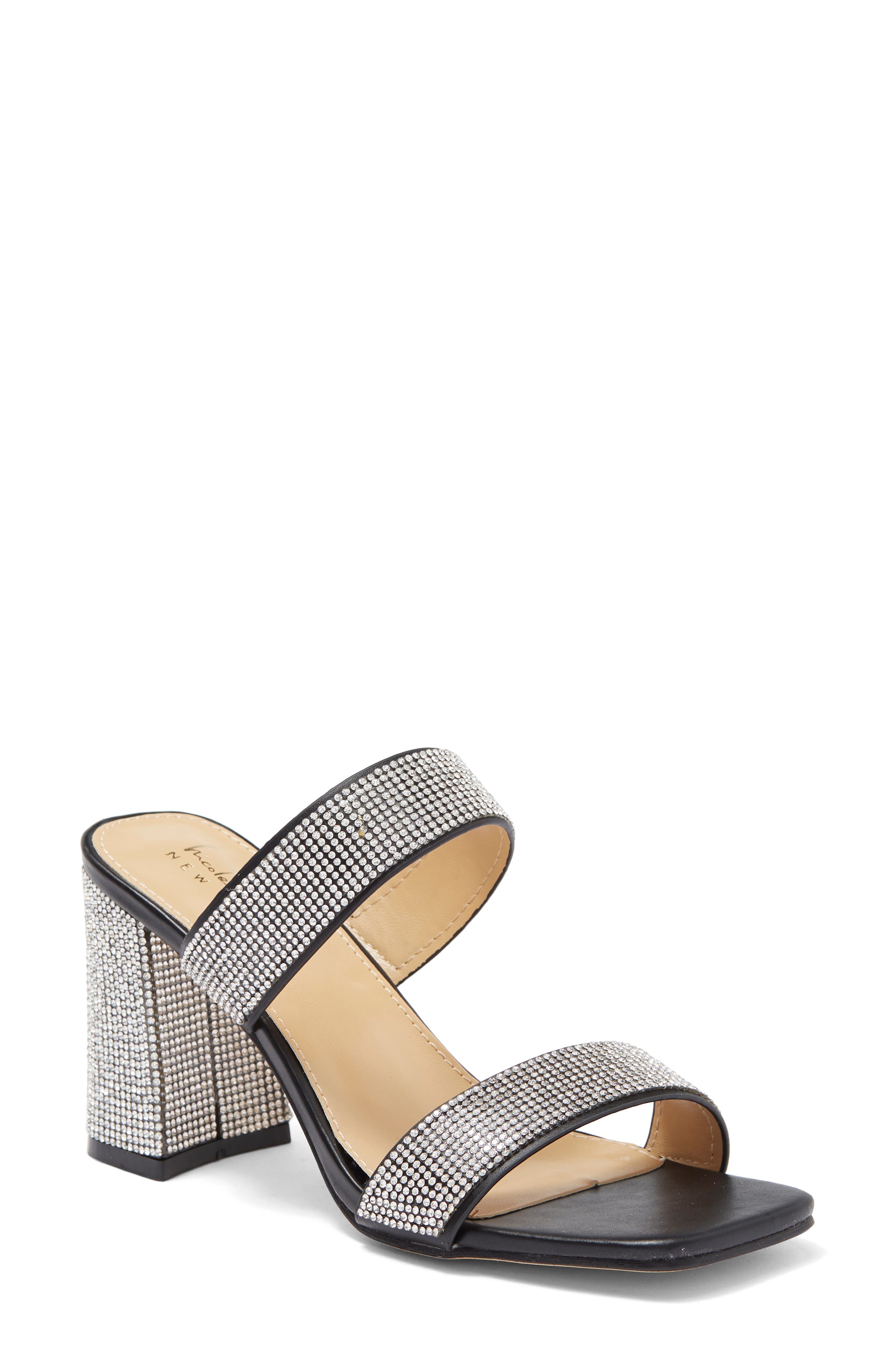 Nicole Miller Tinker Rhinestone Double Band Block Heel Sandal, Main, color, 