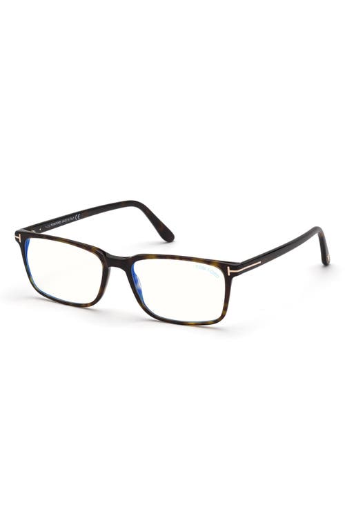 Tom Ford 54mm Rectangular Blue Light Blocking Glasses In Havana Rose Gold/t Logo