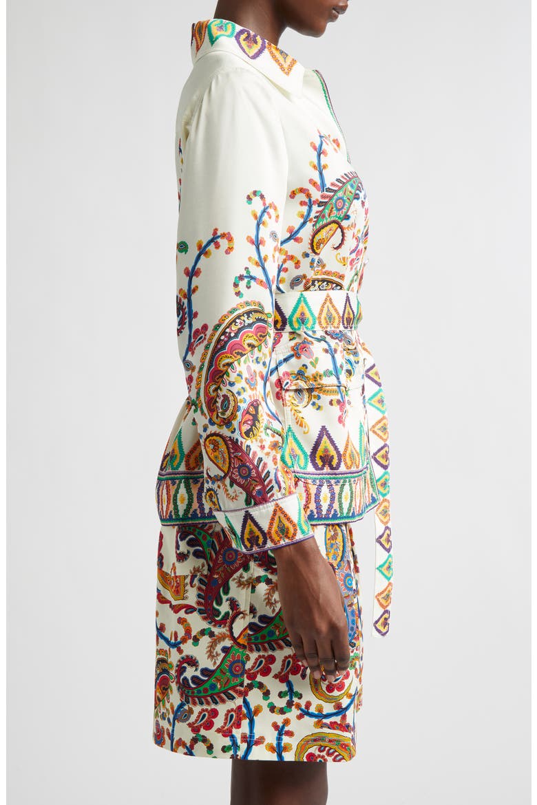 Paisley Border Belted Safari Jacket, Alternate, color, PRINT ON WHITE BASE