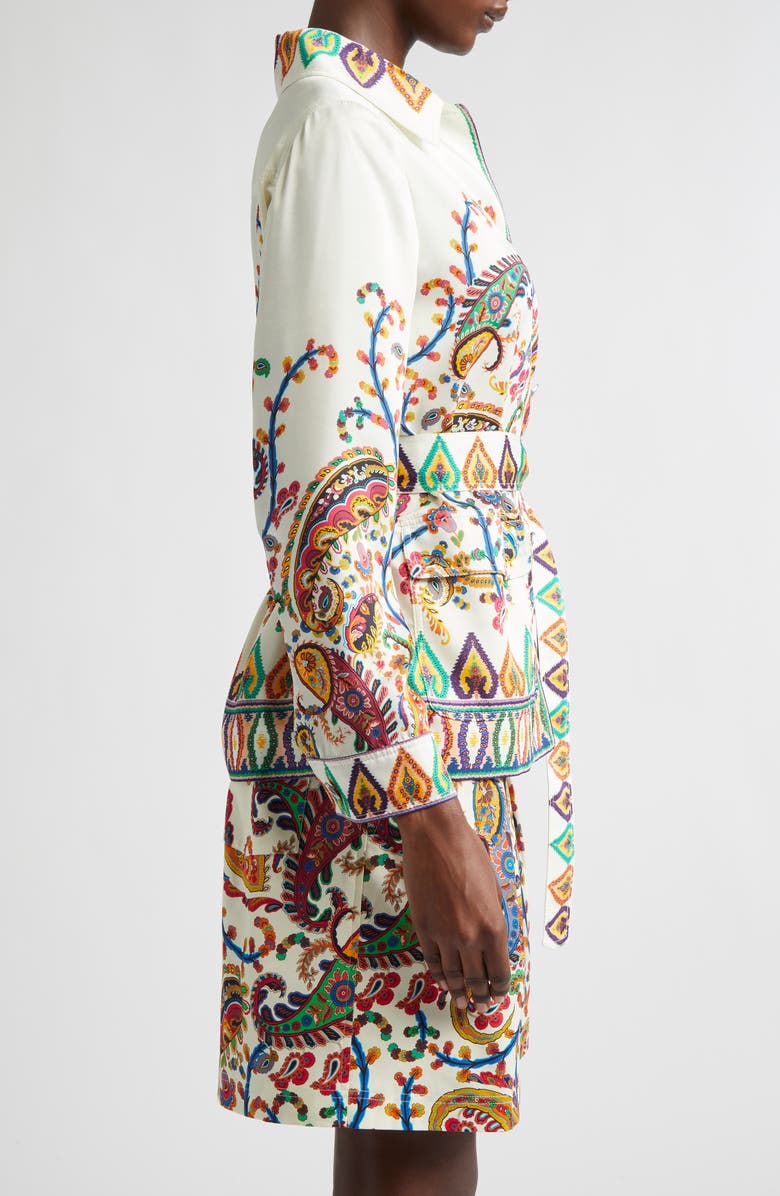 Etro Paisley Border Belted Safari Jacket, Alternate, color, Print On White Base