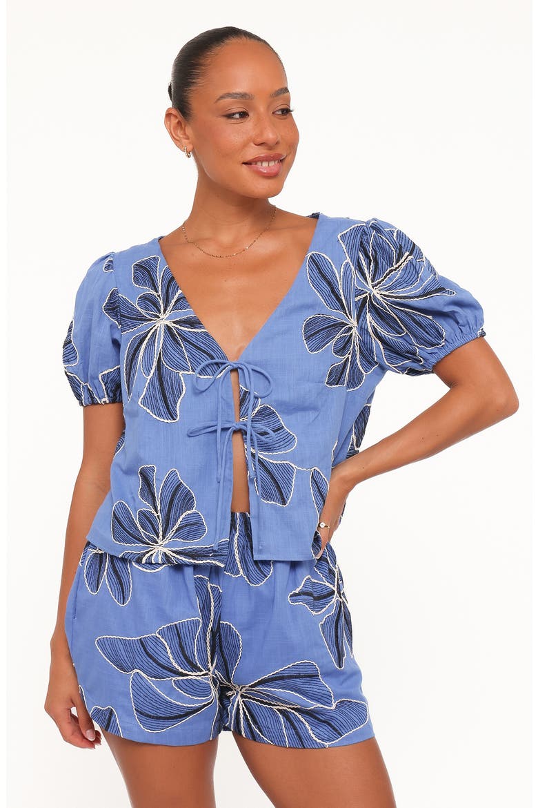 Asta Puff Sleeve Tie Front Top & Shorts Set, Alternate, color, BLUE FLORAL
