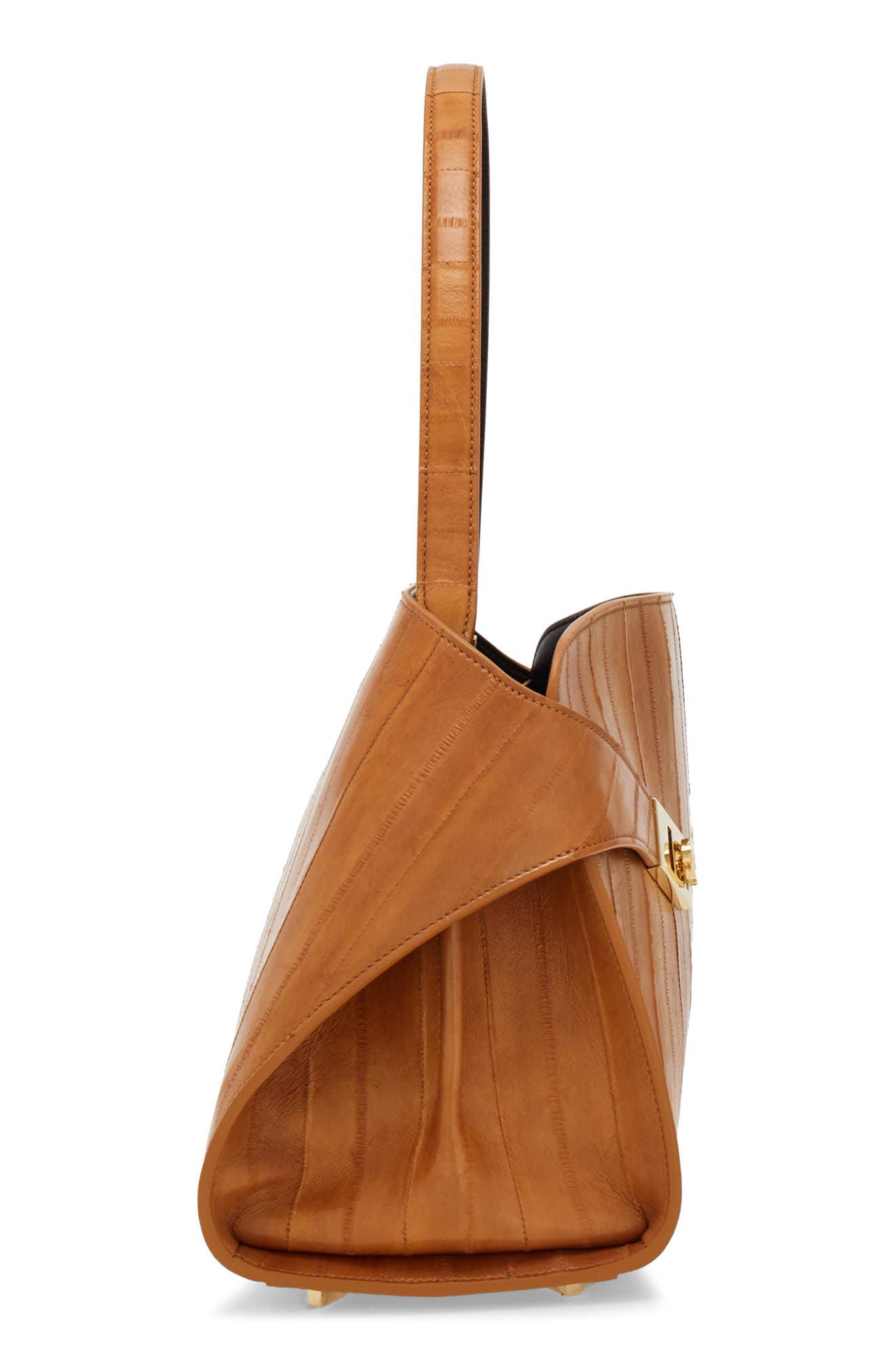 FERRAGAMO Small Hug Eelskin Leather Shoulder Bag, Alternate, color, Beige/ Testa Di Moro