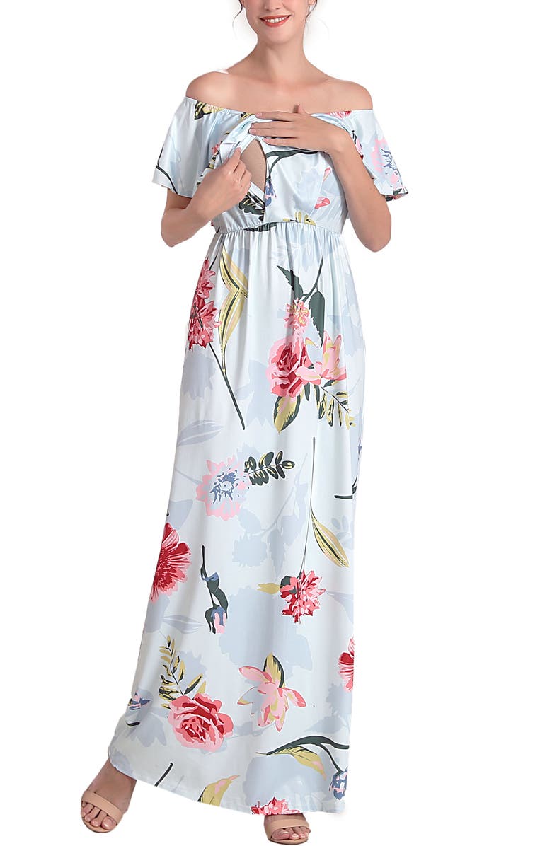 Kimi & Kai Deya Off the Shoulder Maternity/Nursing Maxi Dress, Alternate, color, 
