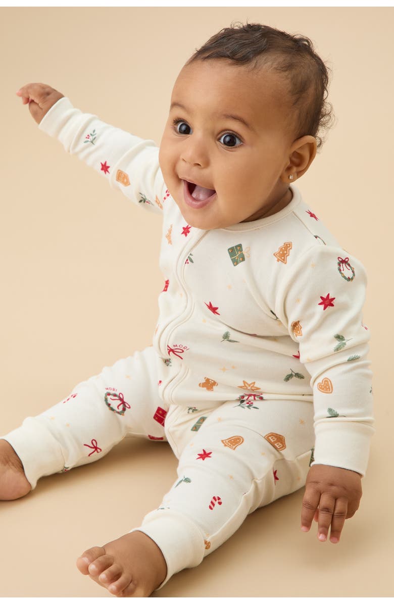 MORI Christmas Two Way Zip-Up Romper, Alternate, color, White Christmas