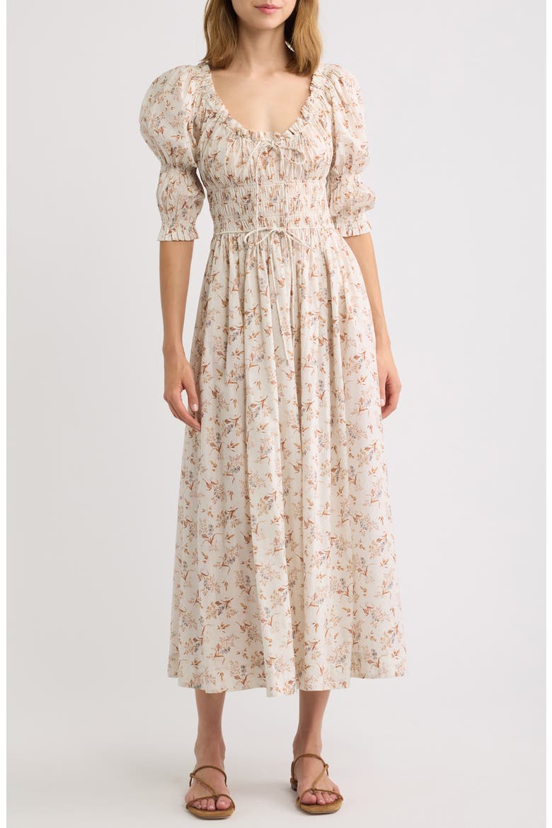 Ischia Floral Organic Cotton Midi Dress, Main, color, CREME WINDSWEPT MEADOW