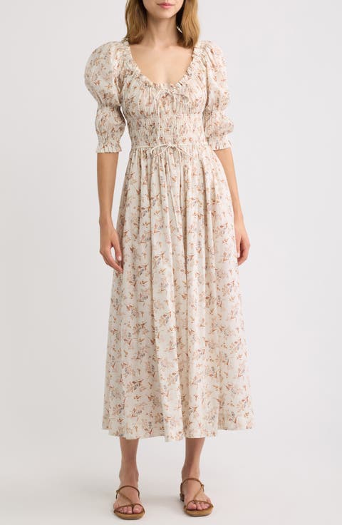 Ischia Floral Organic Cotton Midi Dress