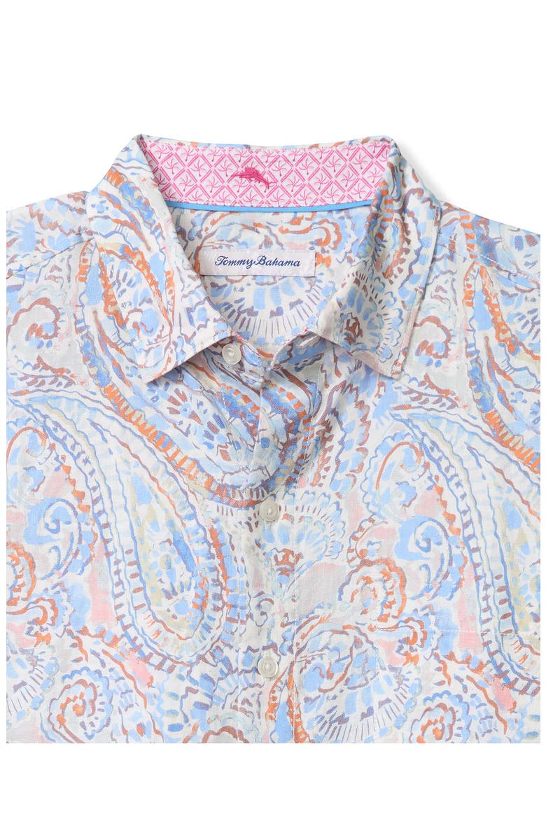 Playa Blanca Paisley Linen Button-Up Shirt, Alternate, color, DEW DROP