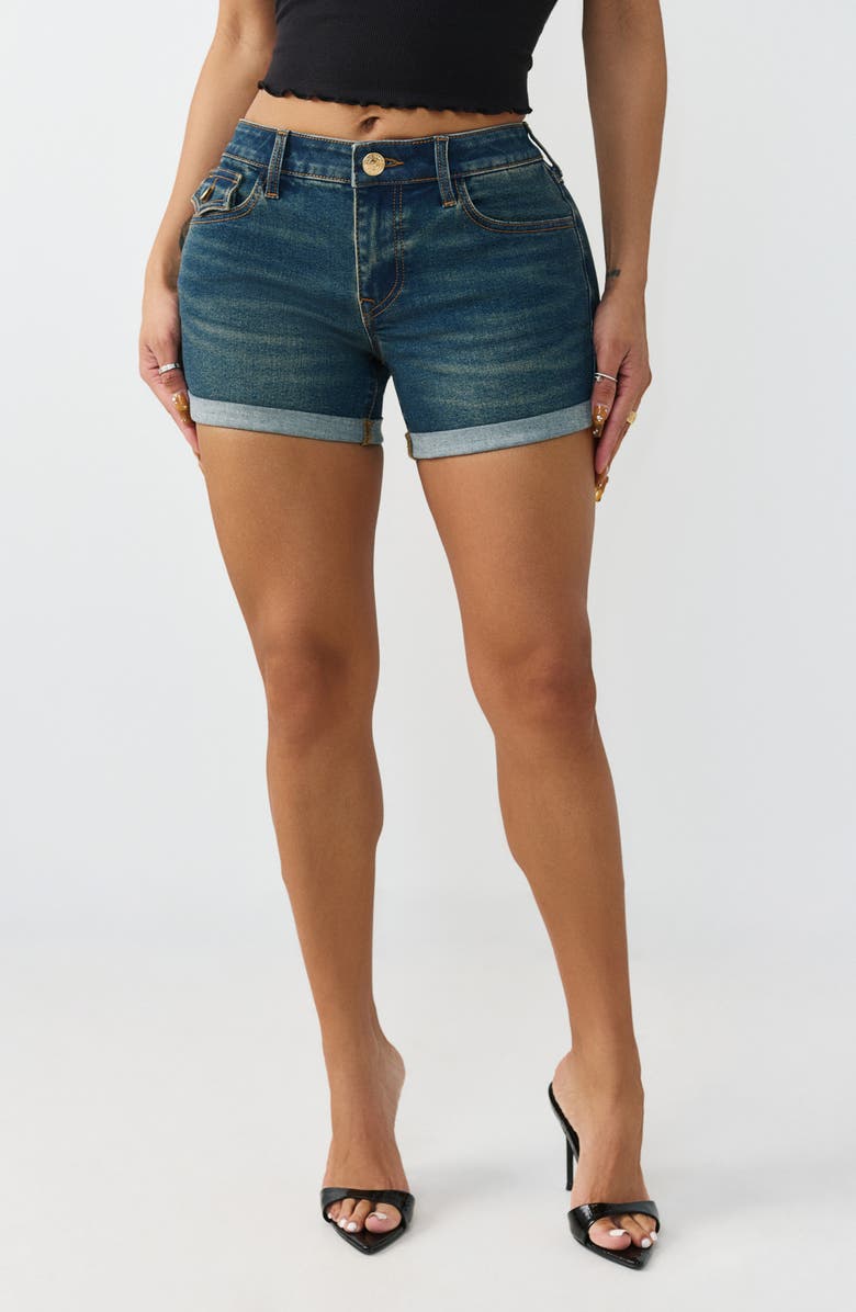 True Religion Jayde Cuffed Jean Shorts, Main, color, Dark Thunderbolt