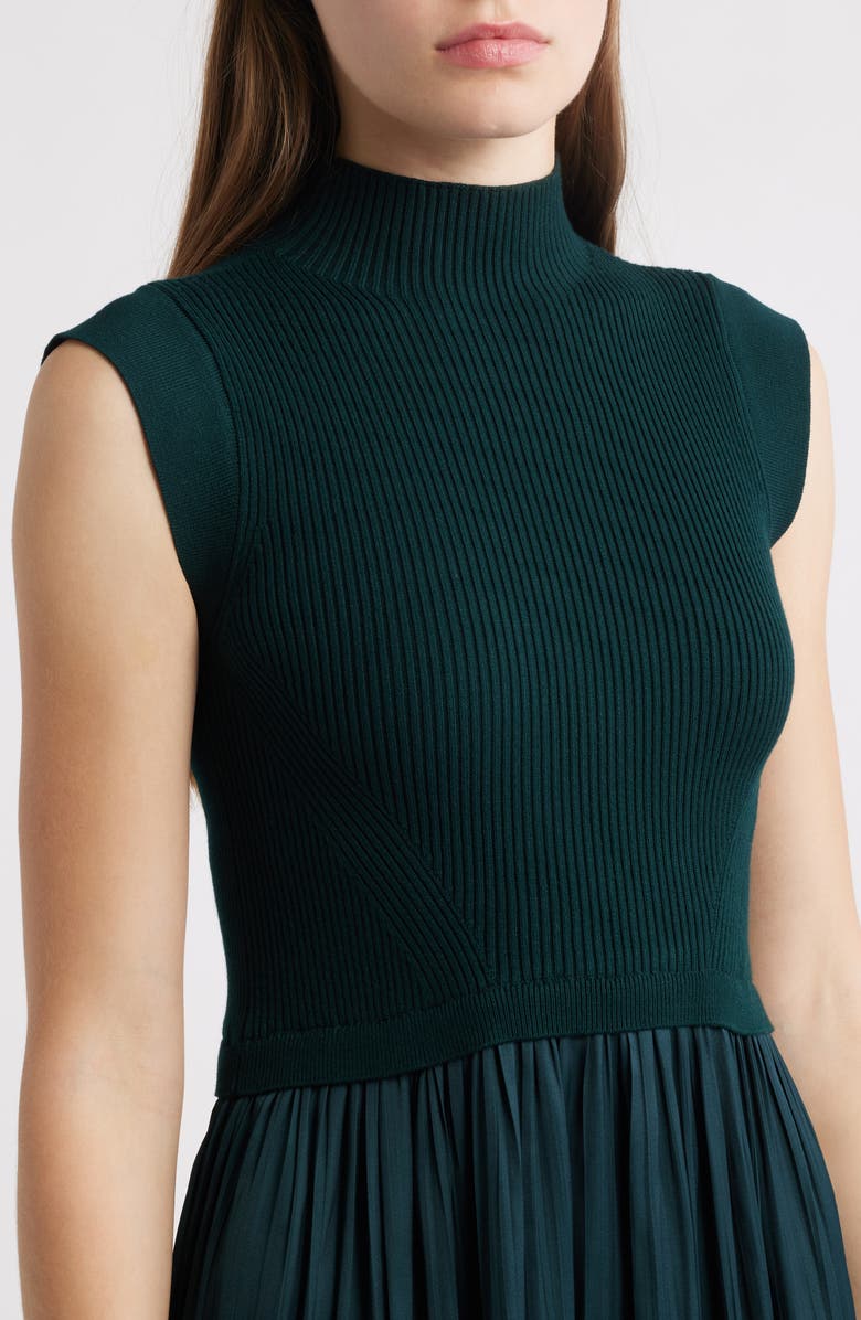 Vince Camuto Mixed Media Midi Dress, Alternate, color, Hunter